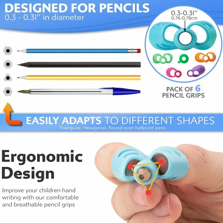 Pencil Grips for Kids - Handwriting Helpers, 6-Pack