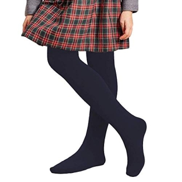 COTTON DAY 2 Pack Kids Girls School Dress Cotton Tights for Ages 8-10 (Navy Blue, Size 10)