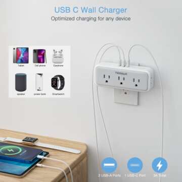 Multi Plug Outlet Extender with USB C Charging Ports