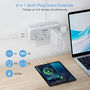 Multi Plug Outlet Extender with USB C Charging Ports