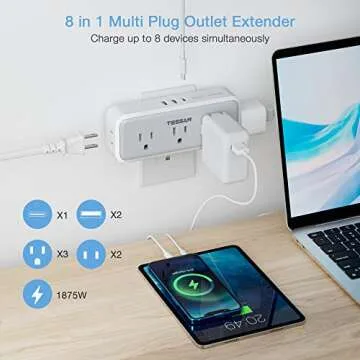 Multi Plug Outlet Extender with USB C Charging Ports