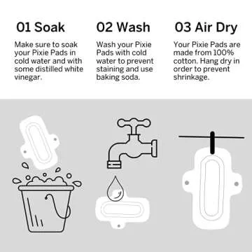 Pixie Cotton Cloth Pads - 100% Organic Reusable Cotton -Ranked 1 for Softest Menstrual Pads - Machine Washable & Includes Free Wet Bag - Menstrual Liner Pads - Sanitary Napkins (Overnight)