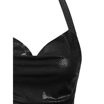 ZAFUL Women Halterneck Satin Mini Dress Sexy Cowl Neck Silky Party Cocktail Club Dress (Bright Black, L)