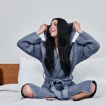 ONSen Waffle Bath Robe with Hood - Lightweight & Absorbent