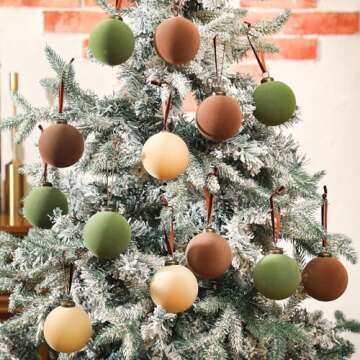 Liliful 15 Pcs Velvet Christmas Balls Bulk Flocked Christmas Tree Ball Ornaments Plastic Balls Xmas Decorative Hanging Ornaments(Brown, Green, Beige,3.15 Inch)