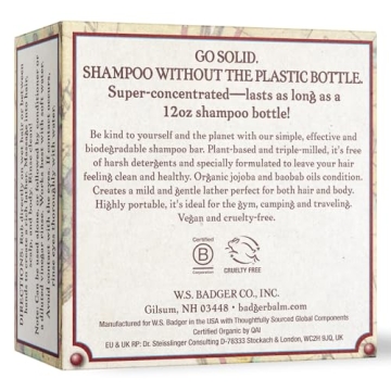 Badger Shampoo Bar with Jojoba & Baobab for Healthy Hair