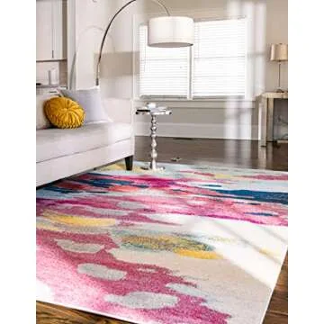 Unique Loom Estrella Collection Light Colors, Abstract, Modern, Vibrant Area Rug, 5 ft x 8 ft, Pink/Ivory