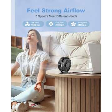 TriPole Desk Fan USB Powered Small Portable Fan, 3 Speeds Adjustable Strong Breeze Mini Personal Fan...
