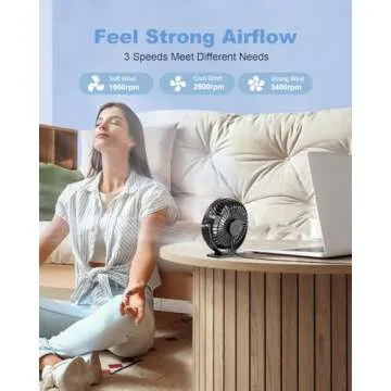 TriPole Desk Fan USB Powered Small Portable Fan, 3 Speeds Adjustable Strong Breeze Mini Personal Fan...