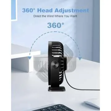TriPole Desk Fan USB Powered Small Portable Fan, 3 Speeds Adjustable Strong Breeze Mini Personal Fan, 360° Rotation Quiet Plug In USB Fan for Desktop Bedroom Office Table Travel, Black, 4.9ft Cable