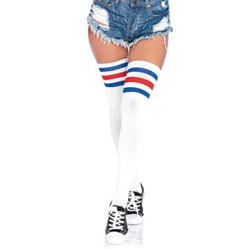 Leg-Avenue Women's-Athletic Three Striped Knee High Socks, Red/White/Blue, One Size