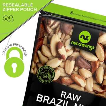 NUT CRAVINGS - Raw Brazil Nuts, Unsalted, No Shell, Whole, (32oz - 2 LB) Bulk Nuts Packed Fresh in Resealable Bag - Kosher Healthy Snack, Natural Keto Vegan
