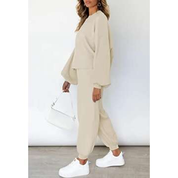 Viottiset Women's 2 Piece Outfits Sweatsuit Casual Knit Pullover Sweater Lounge Set Apricot X-Large