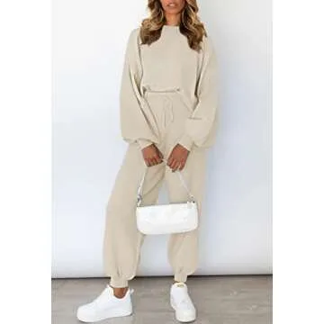 Viottiset Women's 2 Piece Outfits Sweatsuit Casual Knit Pullover Sweater Lounge Set Apricot X-Large