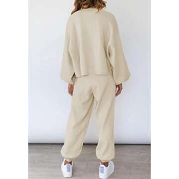 Viottiset Women's 2 Piece Outfits Sweatsuit Casual Knit Pullover Sweater Lounge Set Apricot X-Large