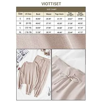 Viottiset Women's 2 Piece Outfits Sweatsuit Casual Knit Pullover Sweater Lounge Set Apricot X-Large