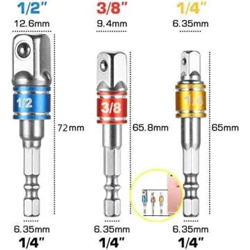 Flexible Drill Bit Extension, Includes 105° Right Angle Drill, Bendable, 3pcs 1/4 3/8 1/2" Universal Socket Adapter Set, 3pcs Drill Bit Holder, Screwdriver Bit Kit