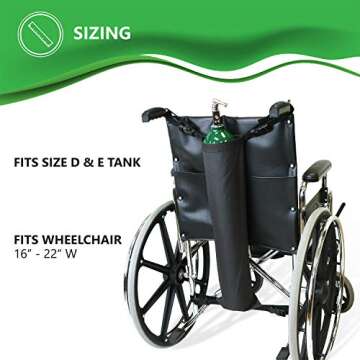 NYOrtho Oxygen Tank Holder for Wheelchair - D & E Cylinder Transport Bag Adjustable Straps Easy to Clean, Heavy Duty, Waterproof Standard Wheelchair Size