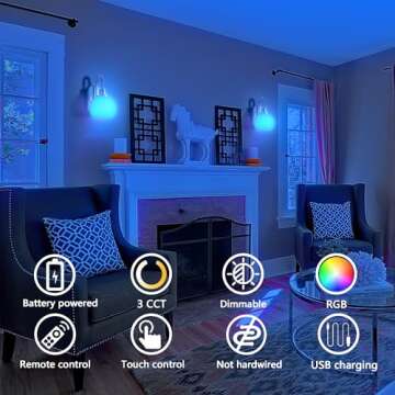 Battery Operated Wall Sconces Set of 2, Battery Operated Wall Lights With Remote, RGB Color Changing...