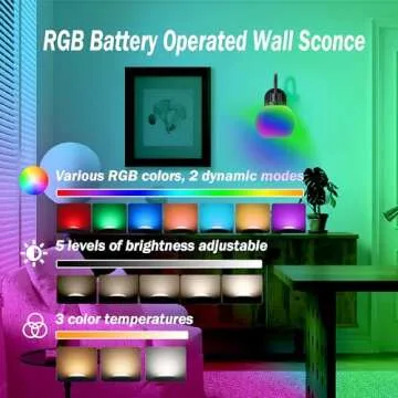 Battery Operated Wall Sconces Set of 2, Battery Operated Wall Lights With Remote, RGB Color Changing USB Rechargeable Up to 50 hours use time,Not Hardwired Battery Sconces For Bedroom Living Room