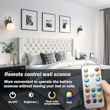 Battery Operated Wall Sconces Set of 2, Battery Operated Wall Lights With Remote, RGB Color Changing USB Rechargeable Up to 50 hours use time,Not Hardwired Battery Sconces For Bedroom Living Room