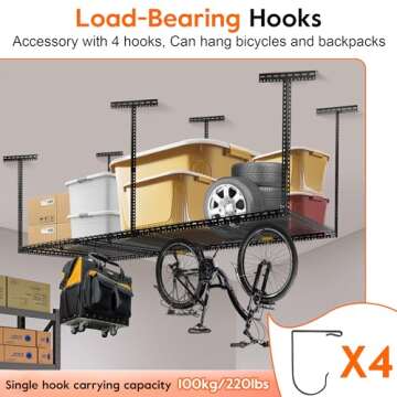 Rengue Overhead 4x8FT Garage Storage Rack with Hooks