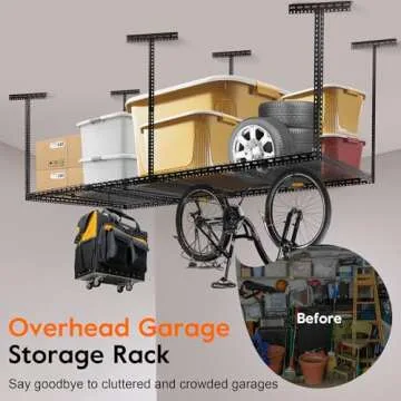 Rengue Overhead 4x8FT Garage Storage Rack with Hooks