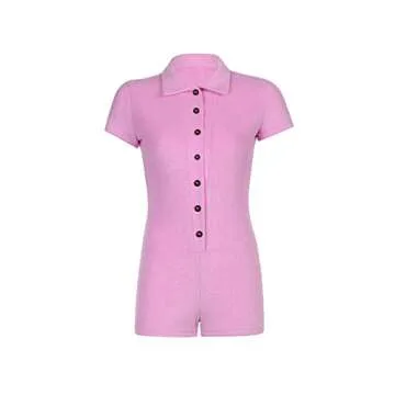 LYANER Women's Collar Button Front Short Sleeve One Piece Romper Playsuit Bodysuit Pink Small