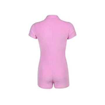 LYANER Women's Collar Button Front Short Sleeve One Piece Romper Playsuit Bodysuit Pink Small