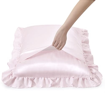 HommJF Silky Satin Ruffled Pillowcases for Skin and Hair Care