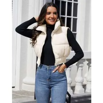 Dqbeng Women's Cute Cropped Puffer Vest for Winter