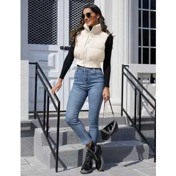 Dqbeng Women's Cute Cropped Puffer Vest for Winter