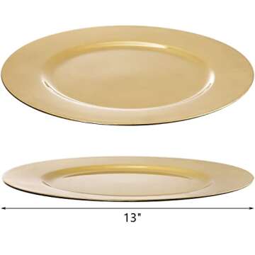 ZEAYEA 12 Pack Gold Charger Plates, 13 Inch Plastic Round Dinner Charger Plates for Wedding Party, E...
