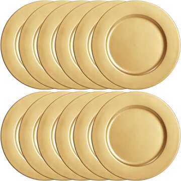 ZEAYEA 12 Pack Gold Charger Plates, 13 Inch Plastic Round Dinner Charger Plates for Wedding Party, Elegant Tabletop Decor