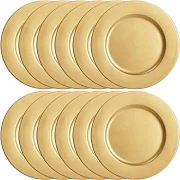 ZEAYEA 12 Pack Gold Charger Plates, 13 Inch Plastic Round Dinner Charger Plates for Wedding Party, Elegant Tabletop Decor
