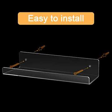 JUOIFIP Acrylic Shelves 4 Pack, 15” Modern Acrylic Picture Display Shelves, Wall Mounted Storage Shelf for Home, Kitchen,Office, Invisible Kids Bookshelf Spice Rack