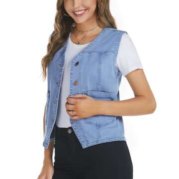 Ladyful Women's Sleeveless Denim Vest for Casual Elegance