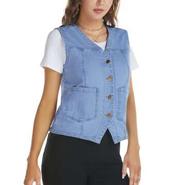Ladyful Women's Sleeveless Denim Vest for Casual Elegance