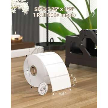 MUNBYN 2.25"x1.25" Thermal Sticker Labels, White Self-Adhesive Barcode Label Paper for Direct Therma...