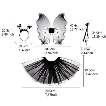 LUX ACCESSORIES Halloween Skirt Wings Wand Headband Black Spider Party Cosplay Costume Set (4pc)