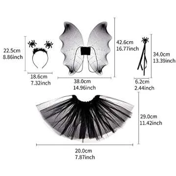 LUX ACCESSORIES Halloween Skirt Wings Wand Headband Black Spider Party Cosplay Costume Set (4pc)