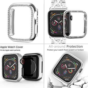 SUPOIX Compatible with Apple Watch Band 38mm + Case, Women Jewelry Bling Diamond Rhinestone Replacement Metal Strap &Soft TPU Protector Case for iWatch Series 3/2/1(Silver)