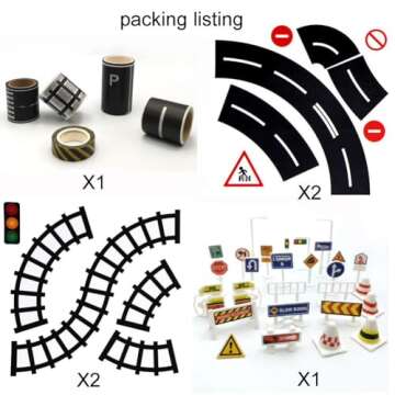 Road Tape for Toy Cars & Trains Black Tape 3 Rolls Road Tape 197 inch by 1.9 inch, Packing Traffic Signs Tape Stick to Floors and Walls, Quick Cleanup, for Kids Car Play Gift