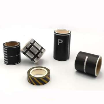 Road Tape for Toy Cars & Trains Black Tape 3 Rolls Road Tape 197 inch by 1.9 inch, Packing Traffic Signs Tape Stick to Floors and Walls, Quick Cleanup, for Kids Car Play Gift