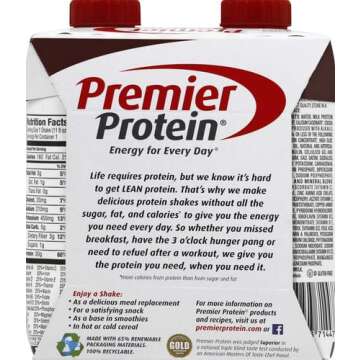 Premier Protein Shake, Chocolate, 30g Protein, 1g Sugar, 24 Vitamins & Minerals, Nutrients to Support Immune Health, 4 Count, 44 Fl Oz