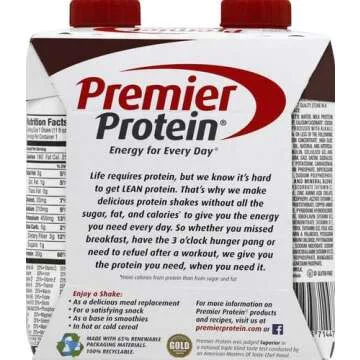 Premier Protein Shake, Chocolate, 30g Protein, 1g Sugar, 24 Vitamins & Minerals, Nutrients to Support Immune Health, 4 Count, 44 Fl Oz