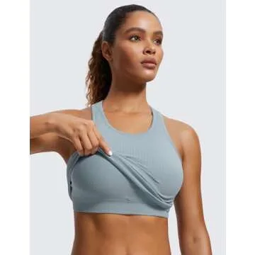 CRZ YOGA Seamless Ribbed High Neck Sports Bra for Women