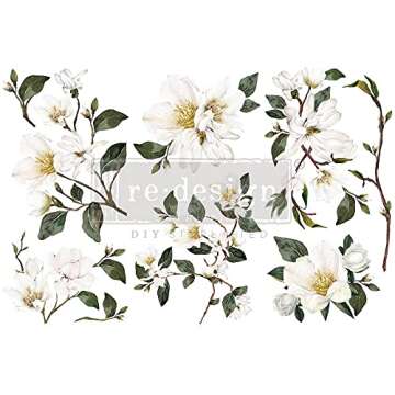 Redesign with Prima - White Magnolia Small Transfers 6"x12" 3 Sheets Rub on Transfers for Furniture Vintage Rub on Transfers Stickers for Crafts Classic Spring Summer Autumn Decoration