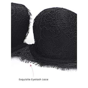 DOBREVA Women's Balconette Bra Lace Lightly Padded Demi Full Coverage Plus Size Bras Underwire Support Black 36DD
