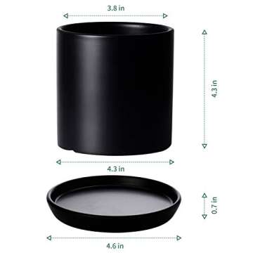 POTEY Ceramic Plant Pots with Saucers - 3.8" Flower Planter Indoor with Drainage Medium Container Mi...